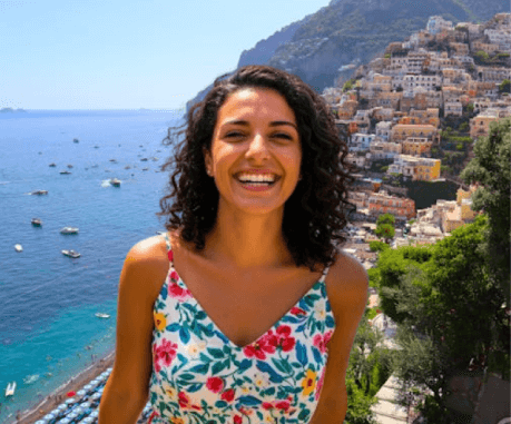 A woman smiling at the camera